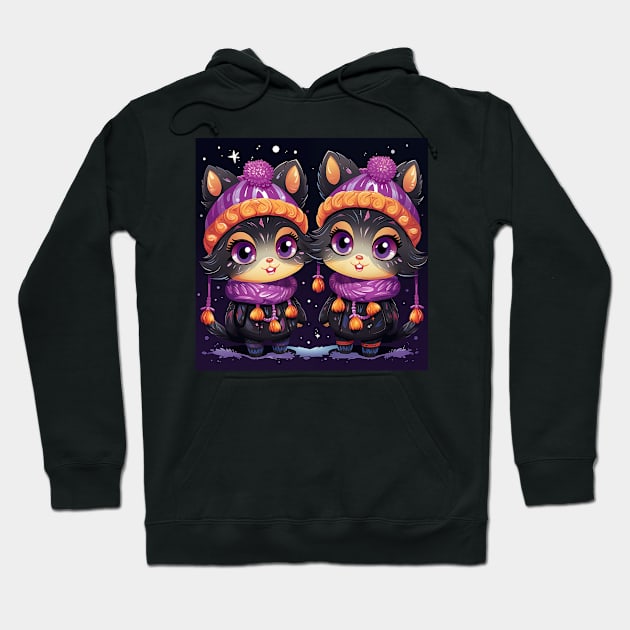 Christmas Illustration - Cute and Funny Kittens in Winter Hats and Scarves, a Playful Design Perfect for the Holiday Season. Hoodie by Art KateDav